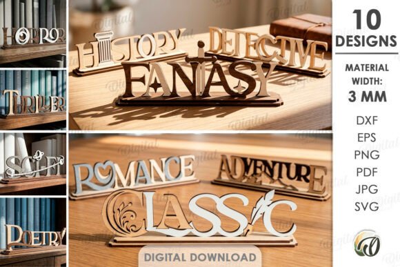 Download Book Genre Stands Bundle Laser Cut - Premium Bundle